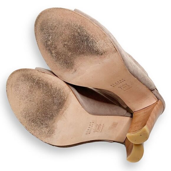 Stuart Weitzman Taupe Suede Peep Toe Stacked Cone Heel Booties Women’s Size 9.5M - Picture 6 of 10